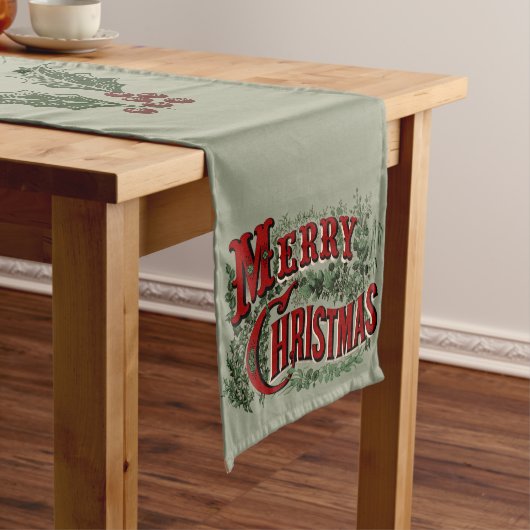 Green 1876 Merry Christmas ロングテーブルランナー (インサイチュ)