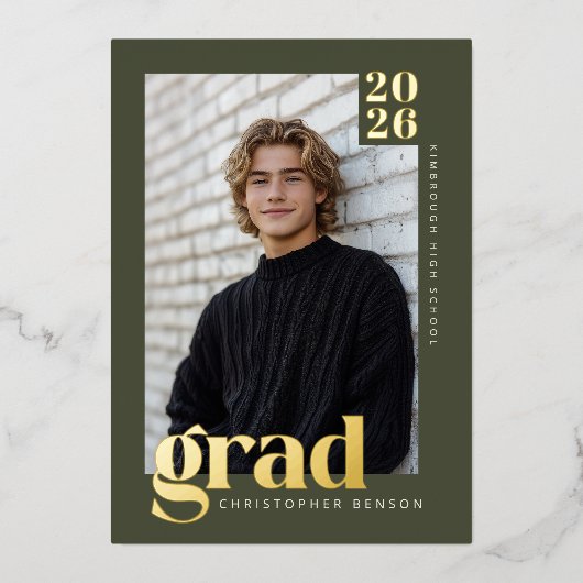 Green 2026 Modern 4 Photo Graduation Gold 箔招待状 (正面)