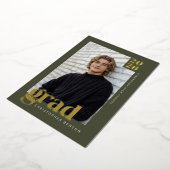 Green 2026 Modern 4 Photo Graduation Gold 箔招待状 (回転した状態)