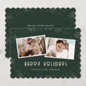Green 2 Photo Newlywed Happy Holidays Card シーズンカード (正面/裏面)