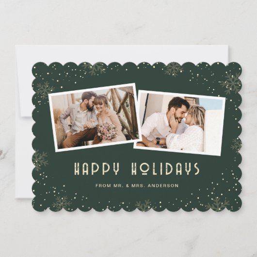Green 2 Photo Newlywed Happy Holidays Card シーズンカード (正面)