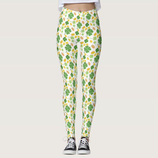 Green 4 Leaf Clovers St Patricks Day Coins ​ レギンス (正面)