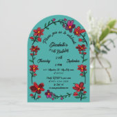 Green 50th Birthday Party Whimsical Doodle Flowers 招待状 (スタンド正面)