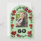 Green 60th Birthday Party Whimsical Doodle Flowers 招待状 (裏面)