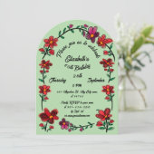 Green 60th Birthday Party Whimsical Doodle Flowers 招待状 (スタンド正面)