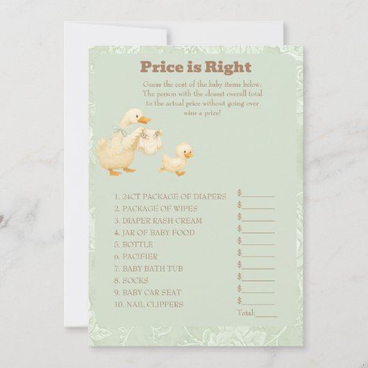 Green A Silly Goose Price is Right Game card 招待状 (正面)
