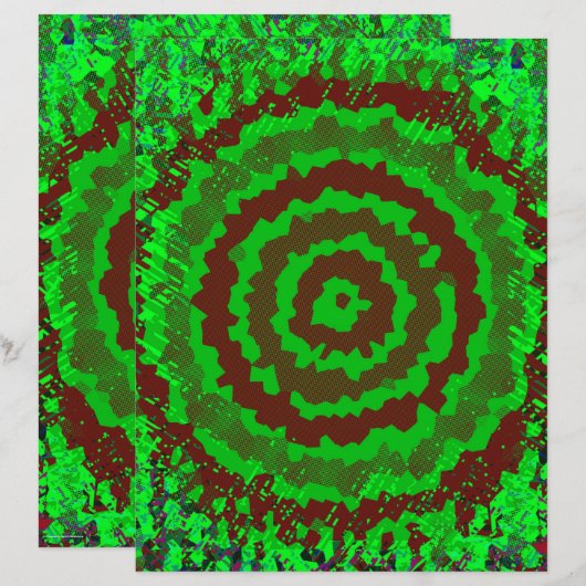 Green Abstract Flower Scrapbook Paper 2-Sided Page (正面/裏面)