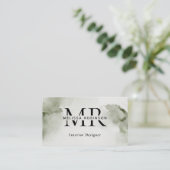 Green Abstract Watercolor with Monogram & QR Code 名刺 (スタンド正面)