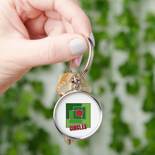 Green Abstraction with Twisted Red Square キーホルダー (手)