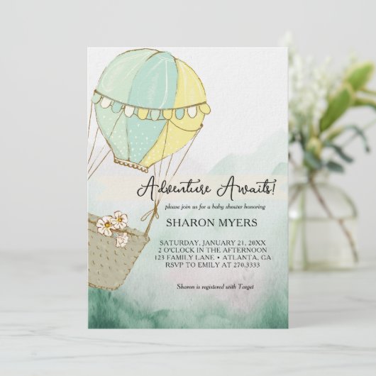  Green Adventure Awaits Baby Shower 招待状 (スタンド正面)