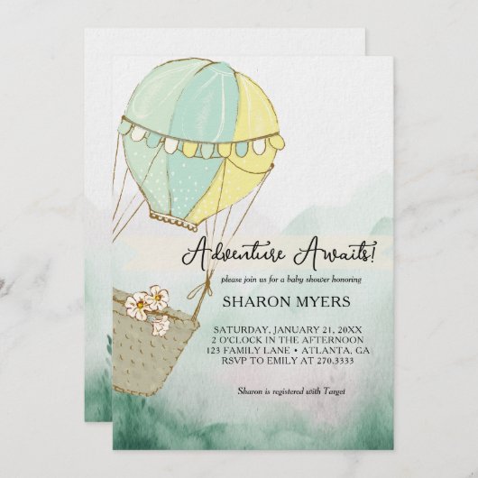  Green Adventure Awaits Baby Shower 招待状 (正面/裏面)