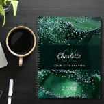 Green agate glitter marble monogram 2024 プランナー手帳<br><div class="desc">A dark green agate,  marble stone background with faux glitter.  Personalize and add your monogram initals,  name and a year.</div>
