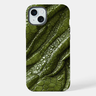 Green Alligator Crocodile Dragon Snake Leather iPhone 15 Plusケース
