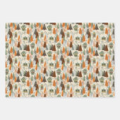 Green and Beige Christmas Forest Village Snowflake ラッピングペーパーシート (正面)