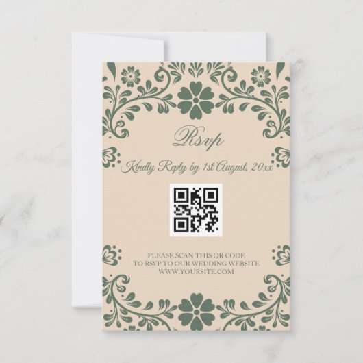 Green and Beige Greenery Wedding 出欠カード (正面)