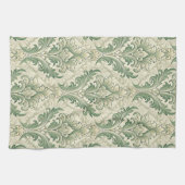 Green and Beige Vintage Botanical Flowers Pattern キッチンタオル (横)