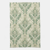 Green and Beige Vintage Botanical Flowers Pattern キッチンタオル (縦)