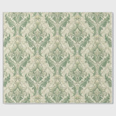 Green and Beige Vintage Botanical Flowers Pattern ラッピングペーパー (フラット)