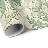 Green and Beige Vintage Botanical Flowers Pattern ラッピングペーパー (ロールコーナー)