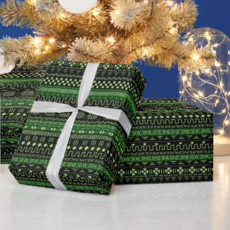 Green And Black African Pattern Wrapping Paper ラッピングペーパー