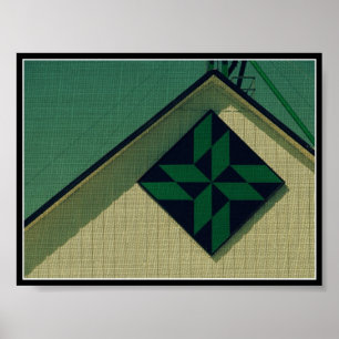 Green and Black Barn Quilt, Faux Vintage ポスター