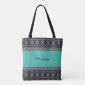 Green and Black Canvas Bag with Lace Effect トートバッグ (裏面)