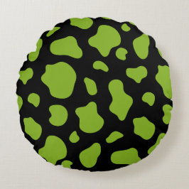 Green And Black Cow Print Decorative Pillow ラウンドクッション