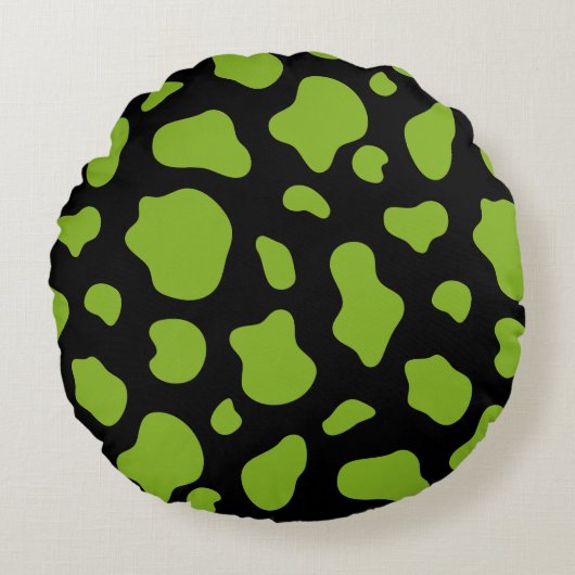 Green And Black Cow Print Decorative Pillow ラウンドクッション (正面)