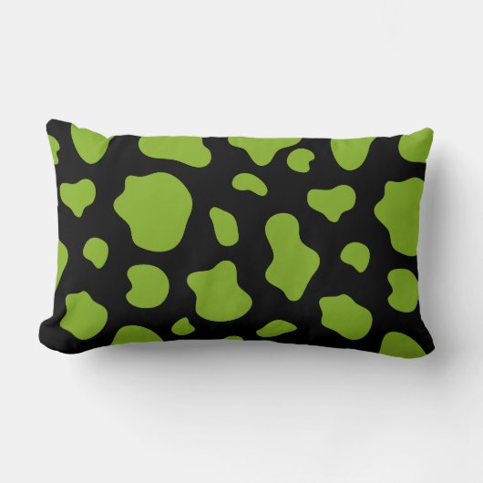 Green And Black Cow Print Decorative Pillow ランバークッション (正面)