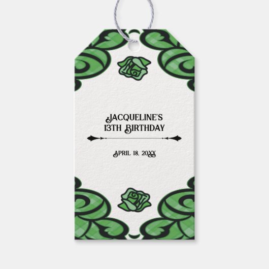Green and Black Gated Rose Princess Birthday  ギフトタグ (正面)