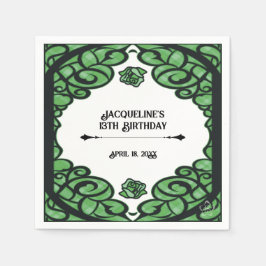 Green and Black Gated Rose Princess Birthday  スタンダードカクテルナプキン