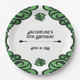 Green and Black Gated Rose Princess Birthday  ペーパープレート
