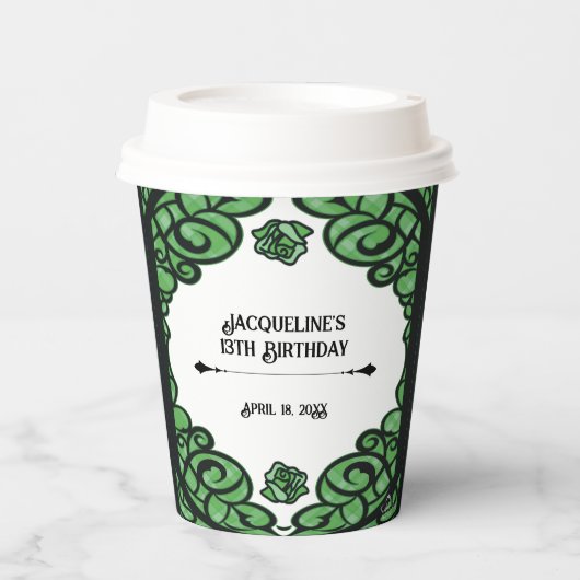 Green and Black Gated Rose Princess Birthday  紙コップ (正面)