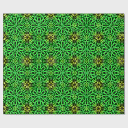 Green and black Kaleidoscope Fractal Pattern ラッピングペーパー (フラット)
