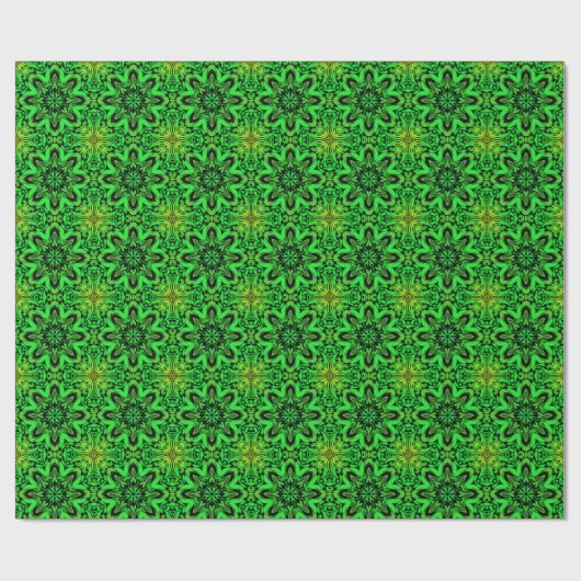 Green and black Kaleidoscope Fractal Pattern ラッピングペーパー (フラット)