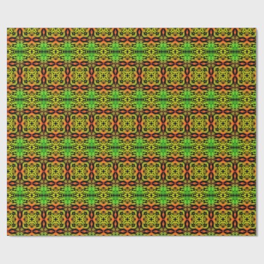 Green and black Kaleidoscope Fractal Pattern ラッピングペーパー (フラット)