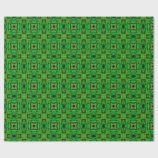Green and black Kaleidoscope Fractal Pattern ラッピングペーパー (フラット)