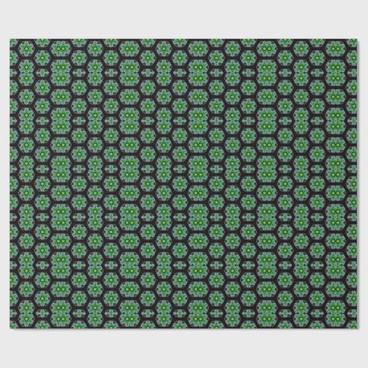 Green and black Kaleidoscope Fractal Pattern ラッピングペーパー (フラット)