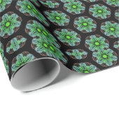 Green and black Kaleidoscope Fractal Pattern ラッピングペーパー (ロールコーナー)