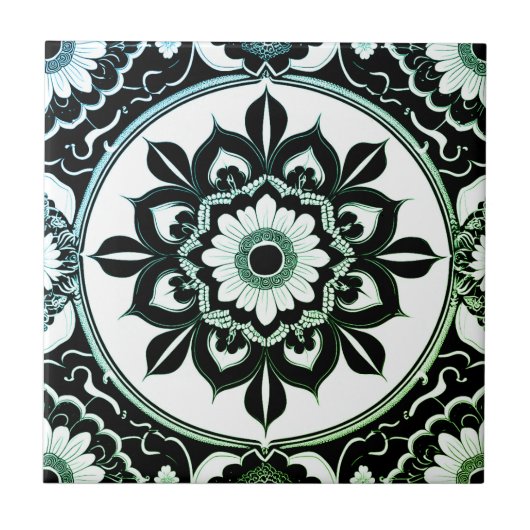 Green and Black Mandala Tile タイル (正面)