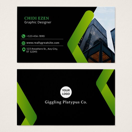Green and Black Minimalist Modern Business Card (正面&裏面)