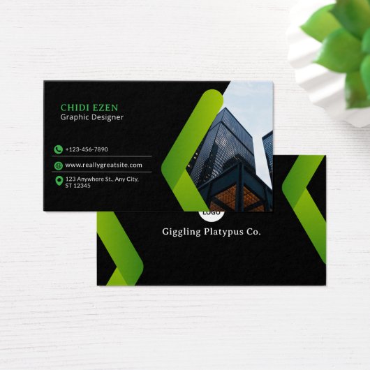 Green and Black Minimalist Modern Business Card (デスク)