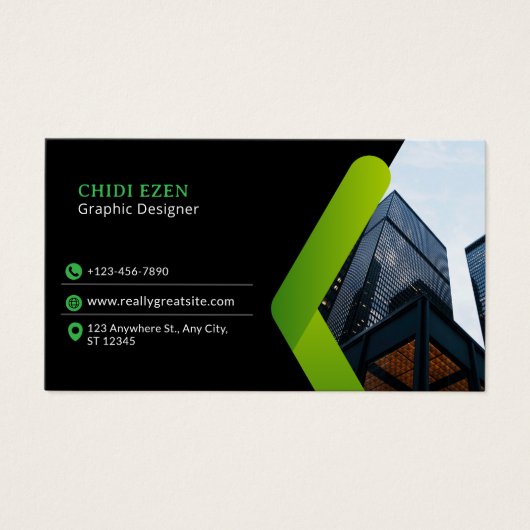 Green and Black Minimalist Modern Business Card (正面)