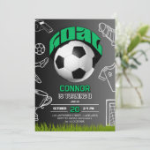 Green and Black Soccer Ball Birthday Party 招待状 (スタンド正面)