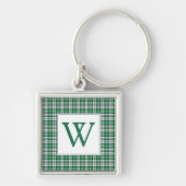 Green and Black Tartan Plaid Monogram キーホルダー (正面)