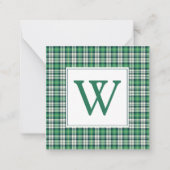 Green and Black Tartan Plaid Monogram ノートカード (正面)