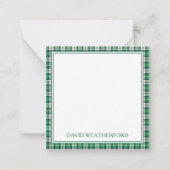 Green and Black Tartan Plaid Monogram ノートカード (裏面)