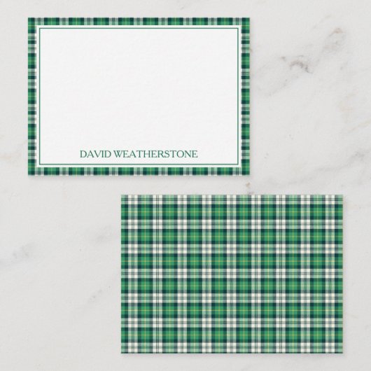 Green and Black Tartan Plaid Personalized ノートカード (正面/裏面)
