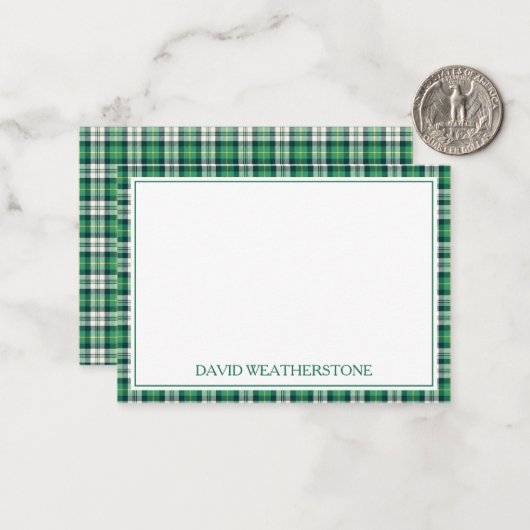 Green and Black Tartan Plaid Personalized ノートカード (正面/裏面インサイチュ)