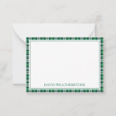 Green and Black Tartan Plaid Personalized ノートカード (正面)
